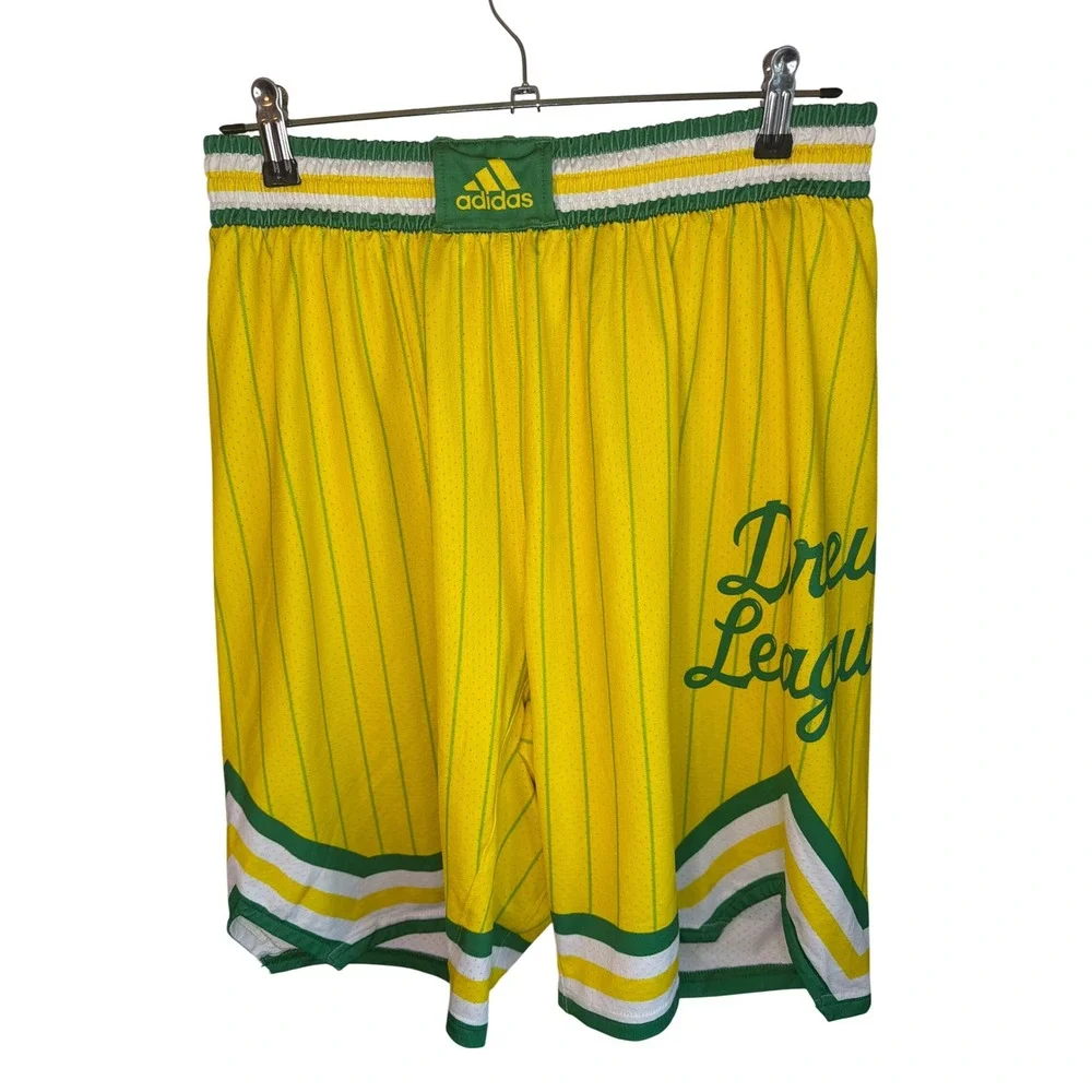 Adidas 50th Anniversary Drew League Basketball Shorts Yellow Green Pinstripe